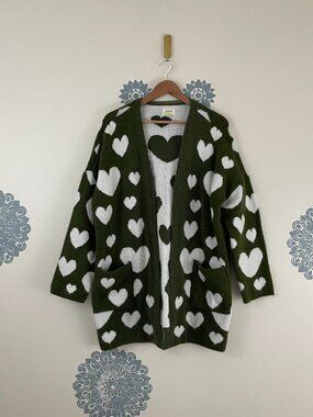 Anthropologie Maeve Halley Hearts Oversized Cardigan in Green Size M/L